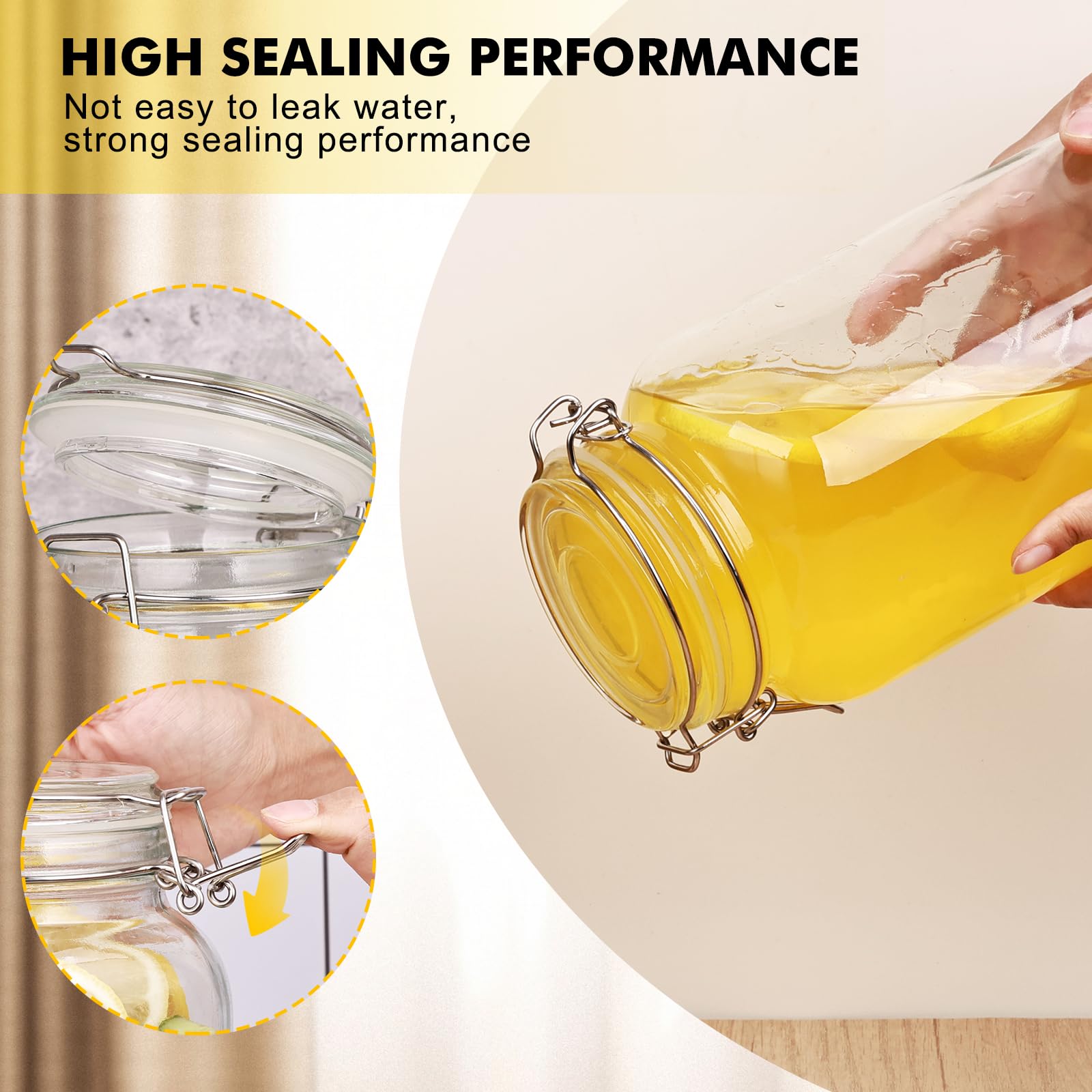 Barattoli in vetro per alimenti da 2,211 g, con coperchi ermetici, confezione da 3 barattoli da cucina grandi per farina, cereali, fagioli, pasta e conserve, barattoli quadrati con etichette