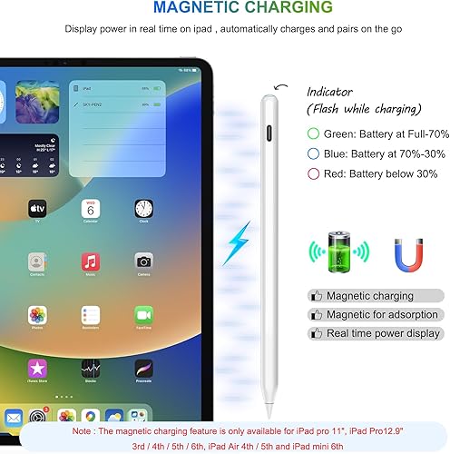 Miniatura 3 de HATOKU Lápiz iPad de 2 generación de carga inalámbrica, igual que el Apple Pencil de 2 generación con inclinación y rechazo de palma, lápiz óptico