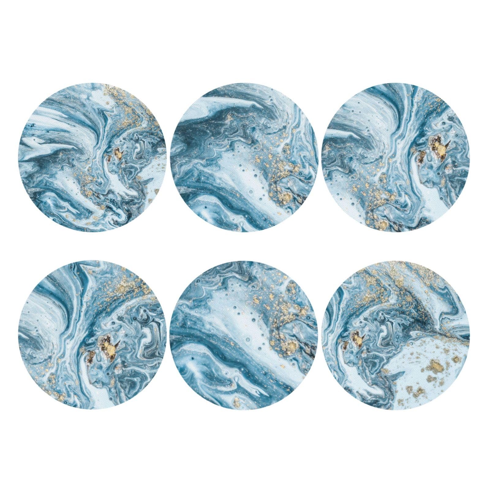 Dessous de verre marbre bleu ciel anti tache en cuir PVC pour table en bois