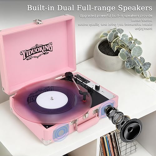 Miniatura 6 de Tocadiscos, reproductor de discos de vinilo con altavoces estéreo, tocadiscos todo en uno, reproductor de discos Bluetooth de 3 velocidades,