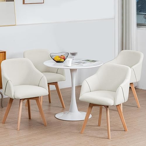 Miniatura 2 de Swivel Dining Chairs Set of 4, Mid Century Modern Dining Chairs with Arms, Fabric Upholstered Kitchen Dining Room Chairs with Wood Legs for Living