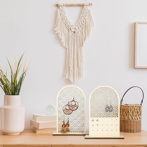 Miniatura 5 de Suzile 2 soportes organizadores para aretes, soporte de exhibición con base de madera, tablero de exhibición de aretes de madera, arco bohemio, con