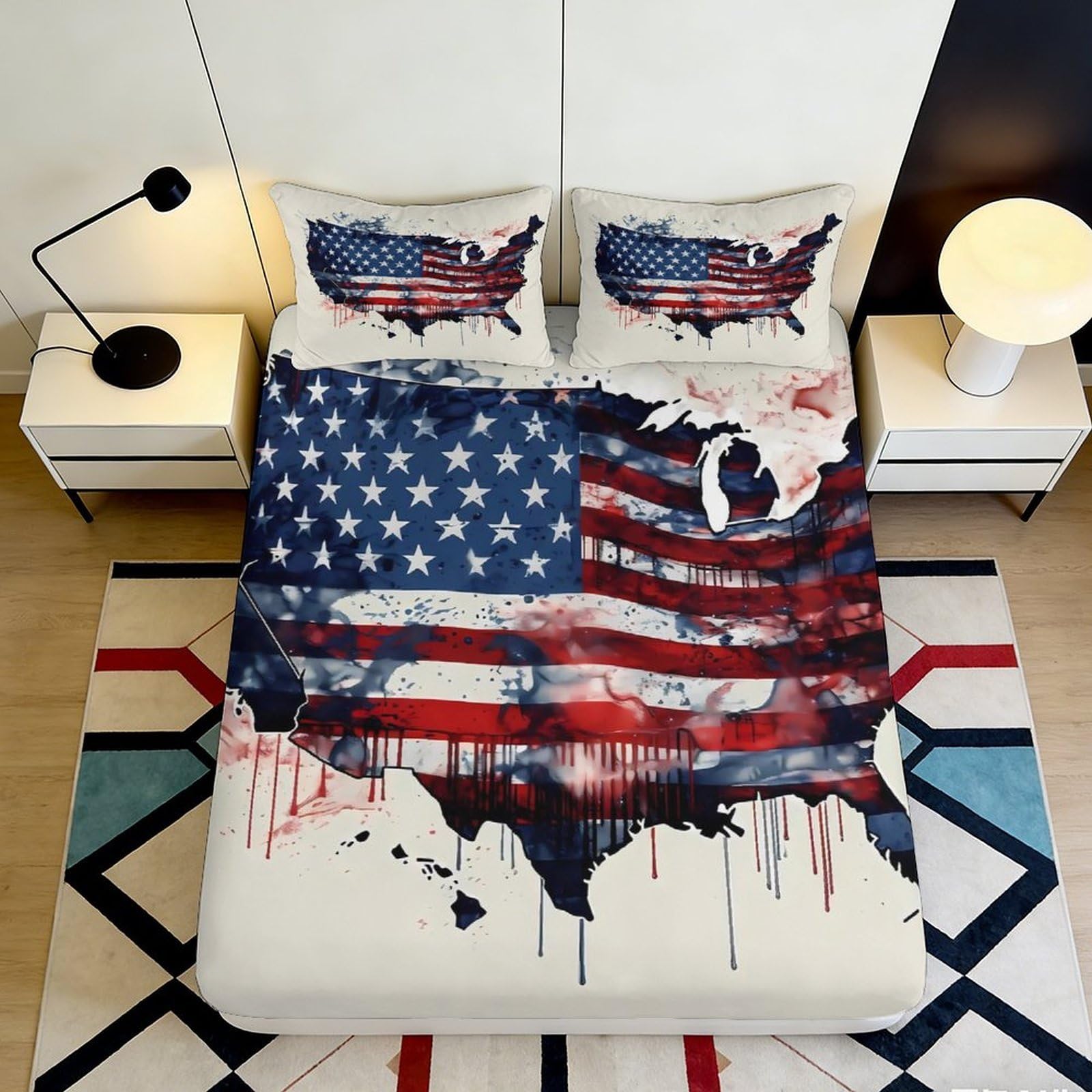Jqzkxnhpbr Style-9 3D Printed American Flag Fitted Sheet Microfiber Soft Usa Map Mattress Cover For Bedroom Guest Room Decor Easy Care 90X200x25cm