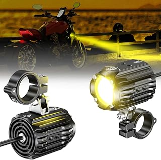 Motorcycle Auxiliary LED Light Driving Spotlights White/Amber Fog Lights with Mount Brackets Wire Harness Waterproof Offroad Work Lights Compatible with Motorcycle J-eep Car Truck 60W Driving Lamps
