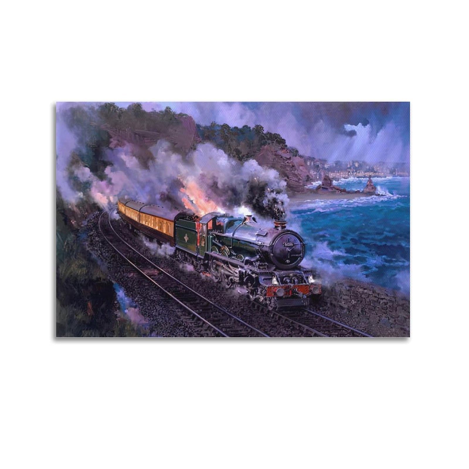 HUIYHB Vintage Steam Train Poster Coastline Poster Decorative Painting Canvas Wall Posters And Art Picture Print Modern Family Bedroom Decor Posters 20x30inch(50x75cm)