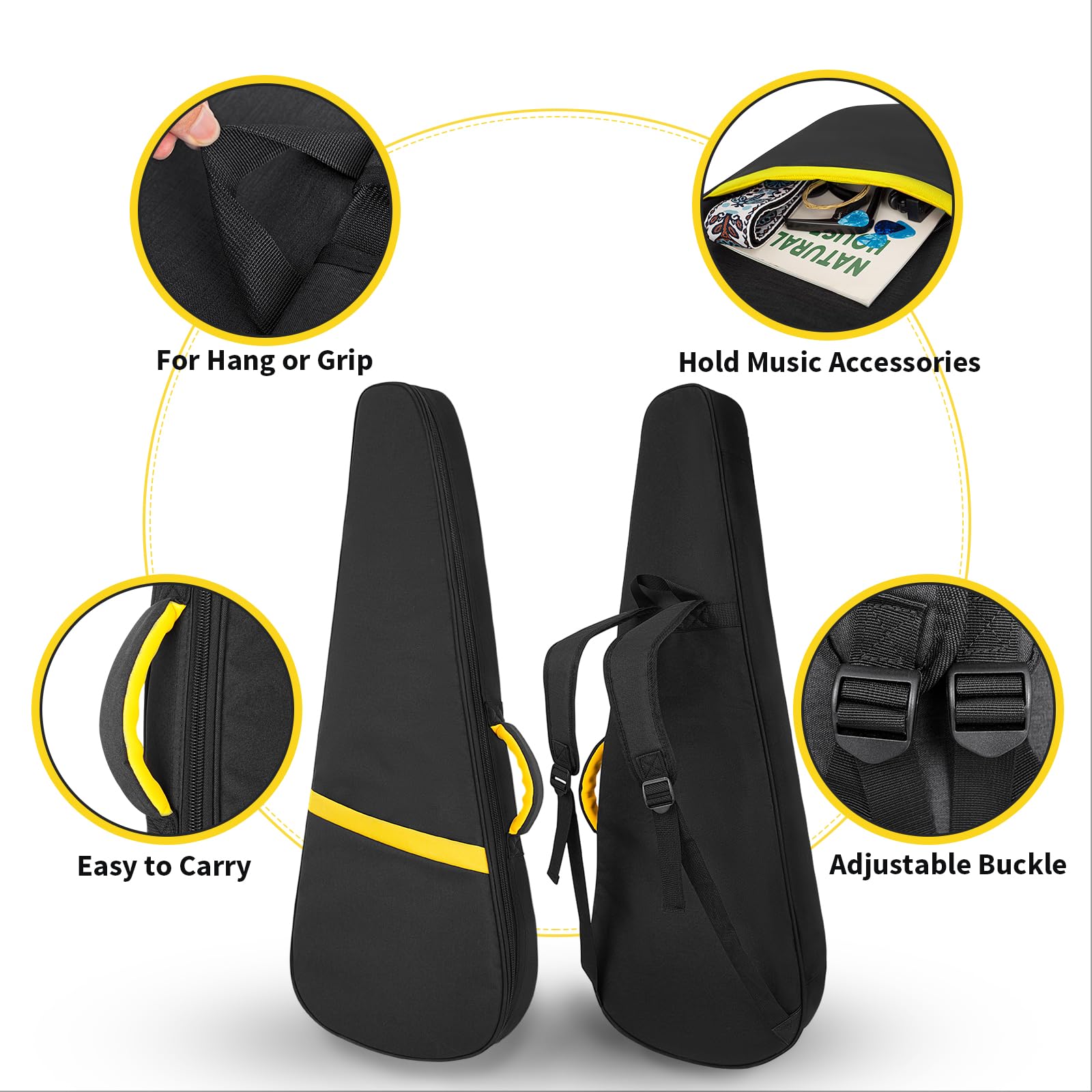 Funda acolchada para guitarra eléctrica de 7 mm, funda para guitarra eléctrica, mochila para guitarra eléctrica de 39 pulgadas con correa para el cuello y bolsillos (rayas negras y amarillas)