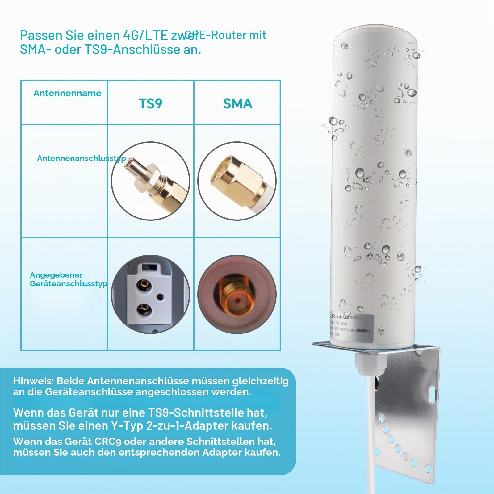 4G 5G LTE Antenne Outdoor 10dBi SMA TS9 Adapter 698-2700 3300-3800MHz High Gain WiFi Antenne Outdoor Low Loss Dual SMA Stecker 5M RG58 Kabel 4G LTE Omnidirektional Router Hotspot