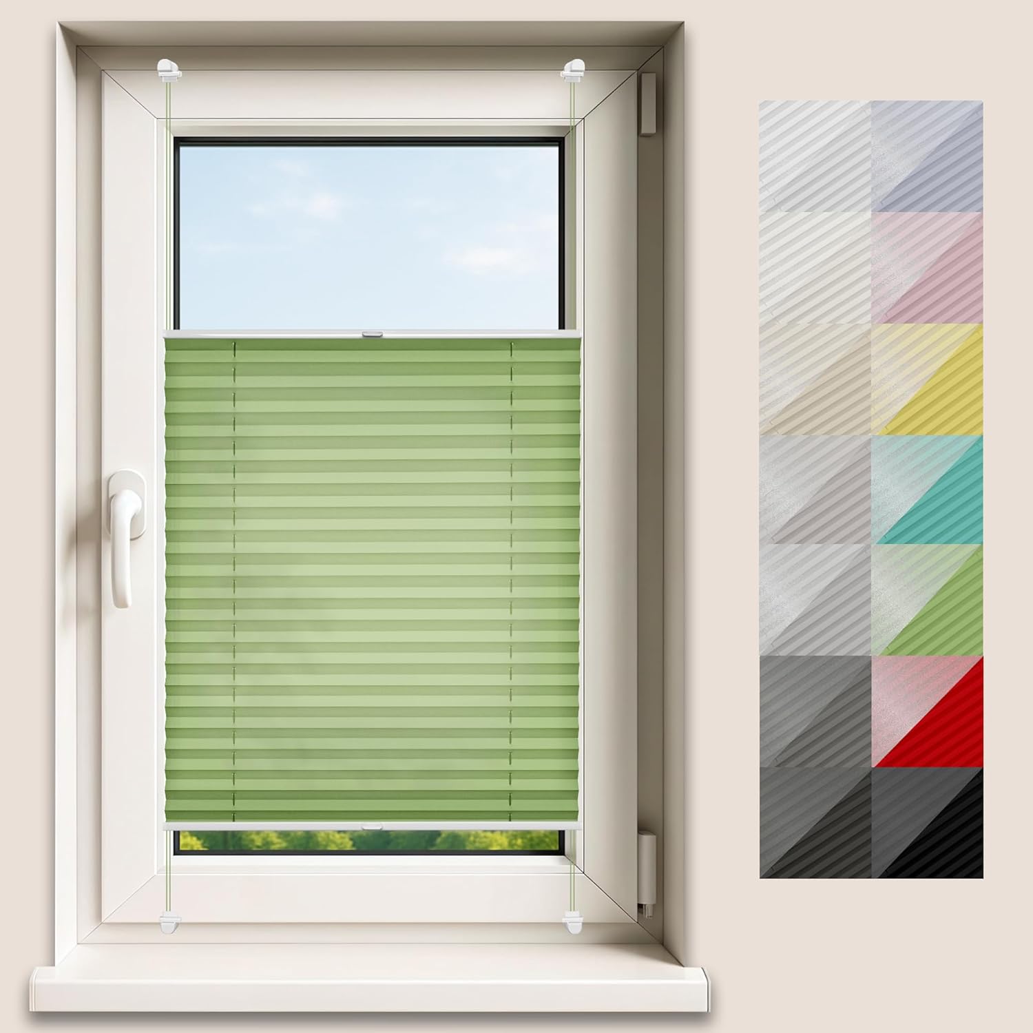 Concept Blinds Thermal Customised Pleated Shades - Thermal Fabric - Made-to-Measure Windows Shades - Easy Installation Without Drilling - Width 30–130cm x Height 40-230cm