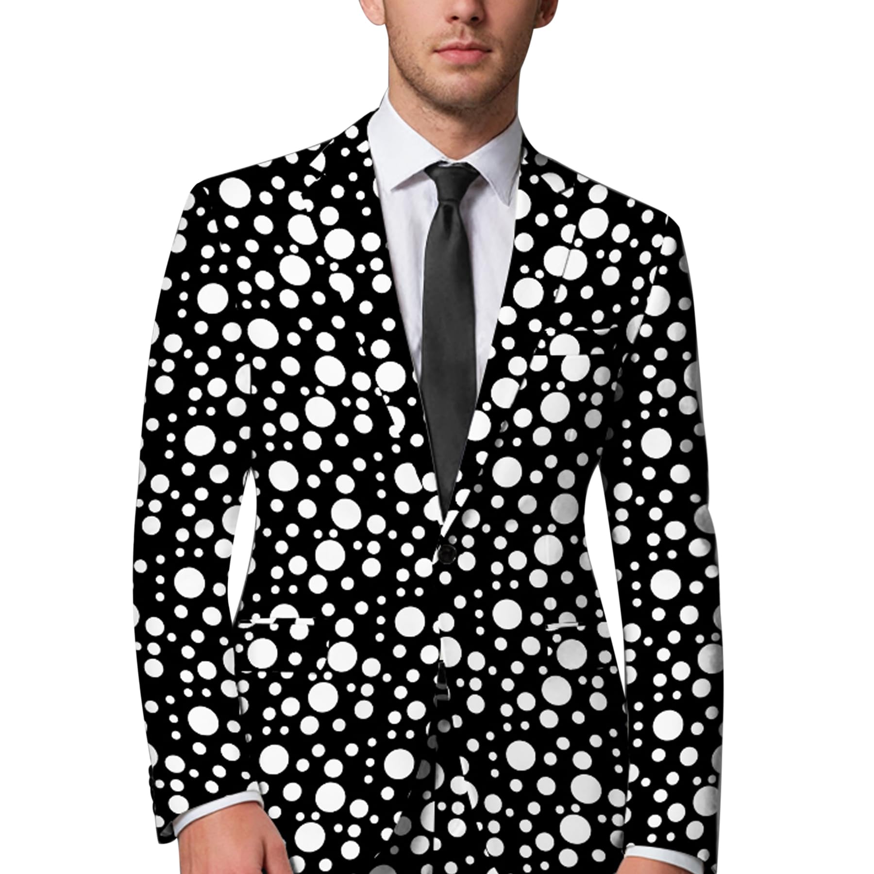 YFFUSHIMen's Polka Dots Suit Blazer Jacket Slim Fit Single Breasted Printed Stylish Casual Sport Coats