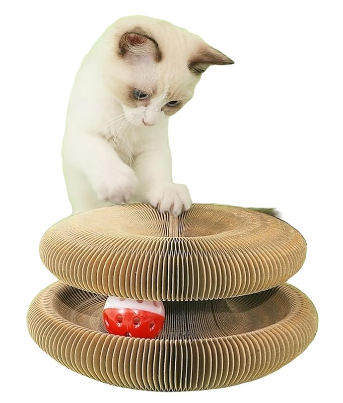 Arranhador para gatos em papelão corrugado com brinquedo interativo JWYTA, peça única
