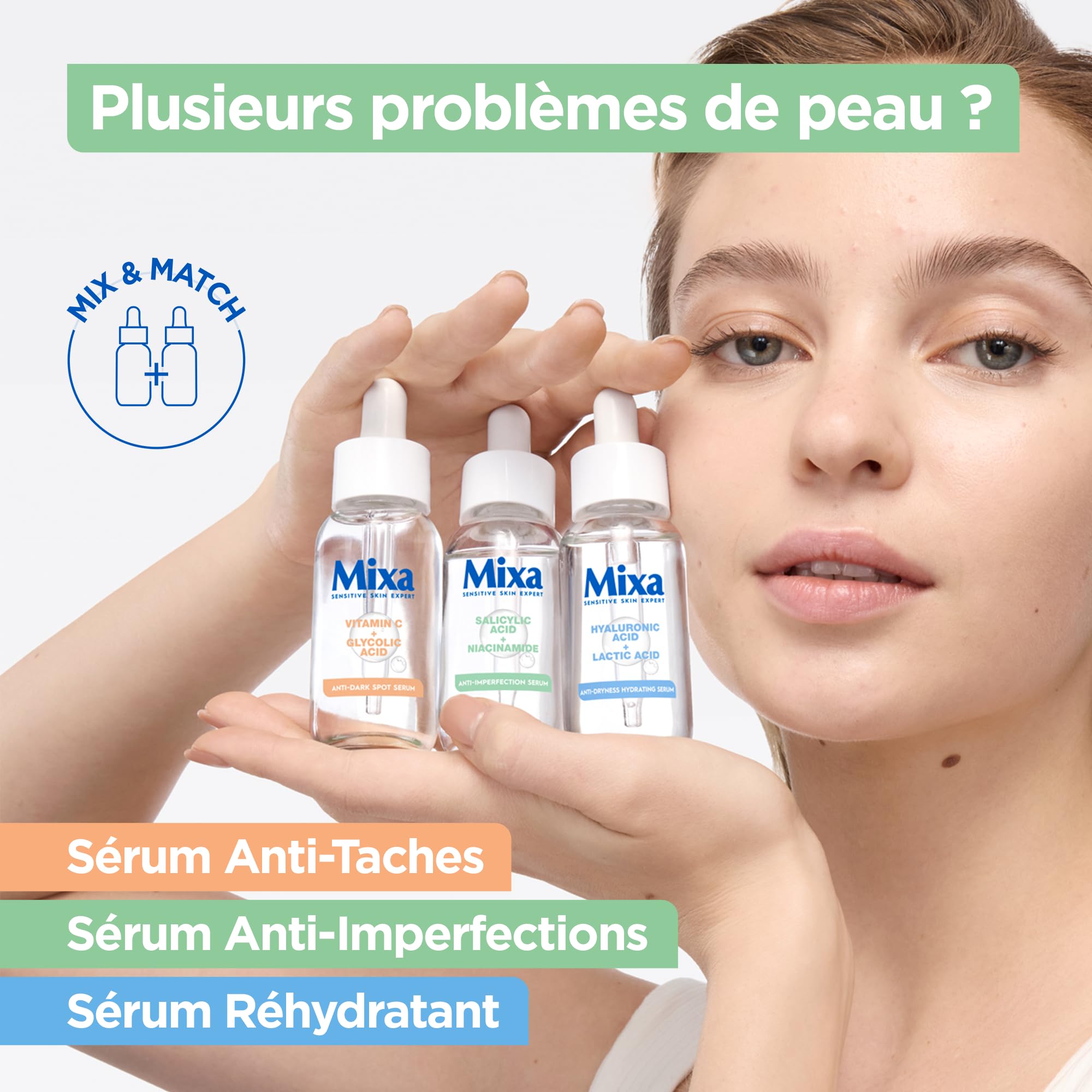 Mixa - Skoncentrowane serum przeciw niedoskonałościom + komfortowy środek czyszczący przeciw niedoskonałościom - z kwasem salicylowym i skwalanem - skóra niedoskonałościowa
