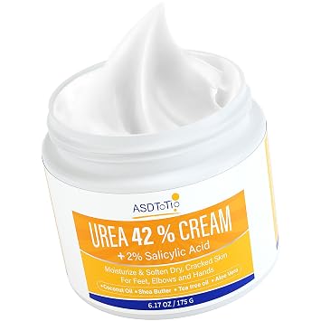 ASDToTio Urea Cream 42% - Foot Care for Dry Cracked Heels, Foot Lotion - With 2% Salicylic Acid, Tea Tree Oil, Shea Butter, Aloe Vera - For Feet, Hands, Heels, Elbows, Knees and More - 6 oz