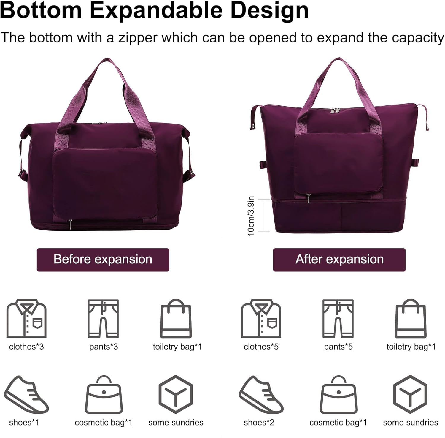 Maylisacc Folding Travel Bag for Women, Overnight Tote Bags for Travel, Womens Carry on Duffel Bag, Waterproof Weekender Bag for Gym Sports Hospital, Purple