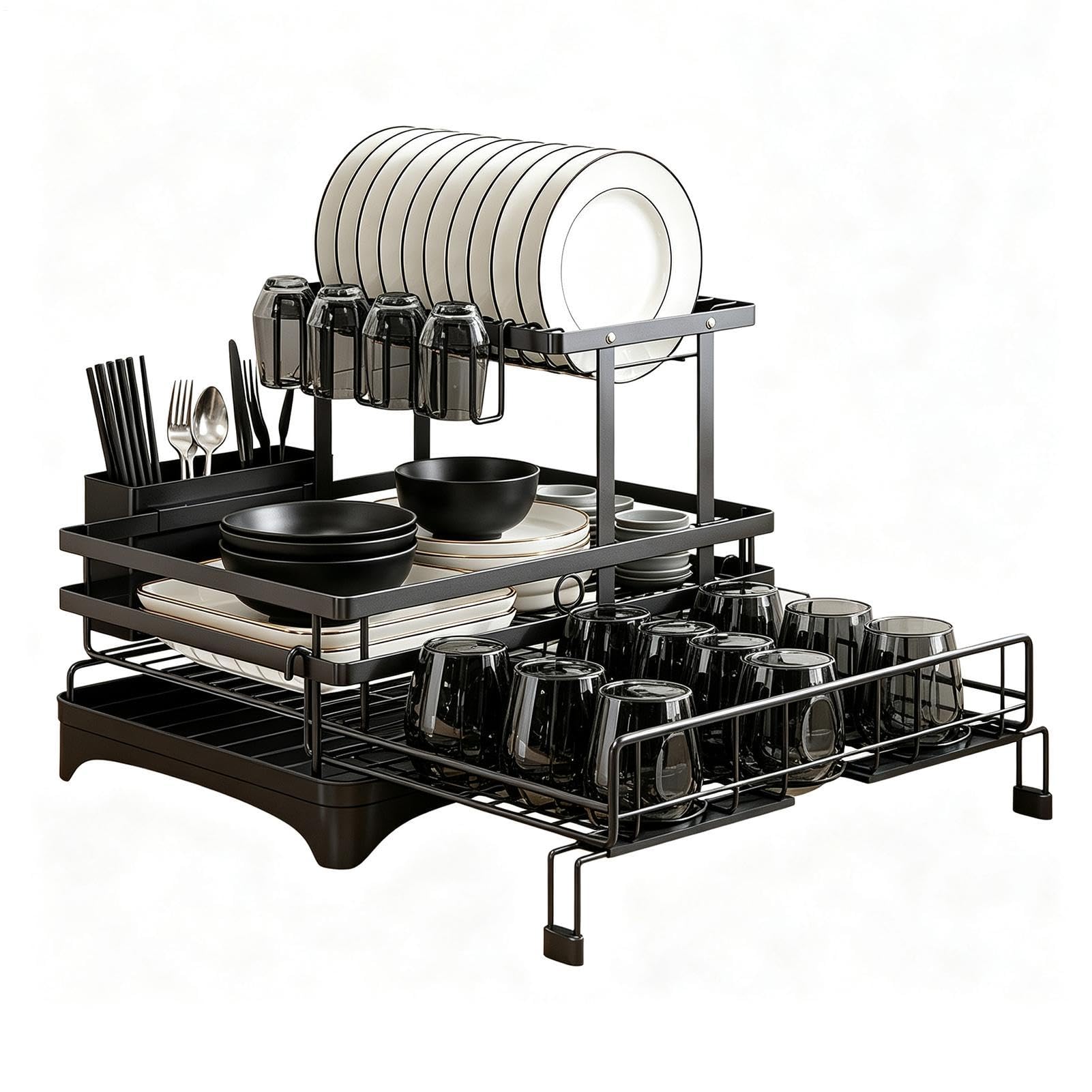 Escurridor Platos Para Encimera Cocina Gran Capacidad Extensible Con | Escurridor De Vajilla Para Fregadero De Cocina Para Cuenco Taza Cubiertos Esponja Espátul