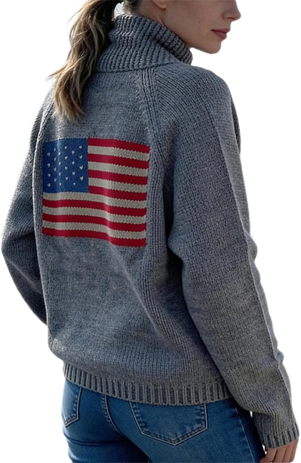 Women Y2k American Flag Pattern Sweater Solid Color Fourth of July Cardigan Patriotic Knic USA Button Front Top