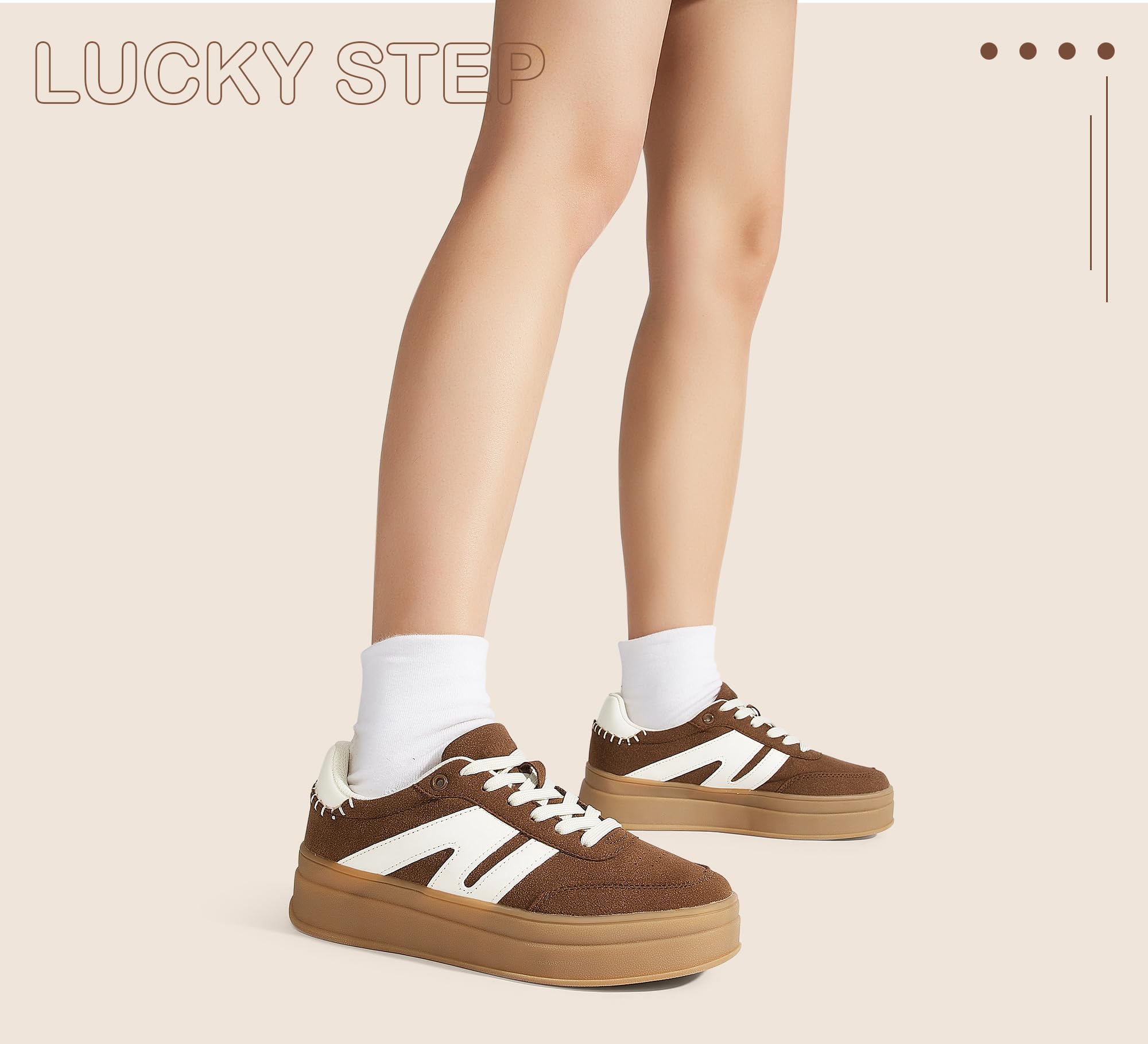 LUCKY STEP Scarpe da ginnastica da donna con plateau retrò alla moda, classiche e casual, suola in gomma con suola in gomma, scarpe da tennis e camminate, suola spessa e alla moda