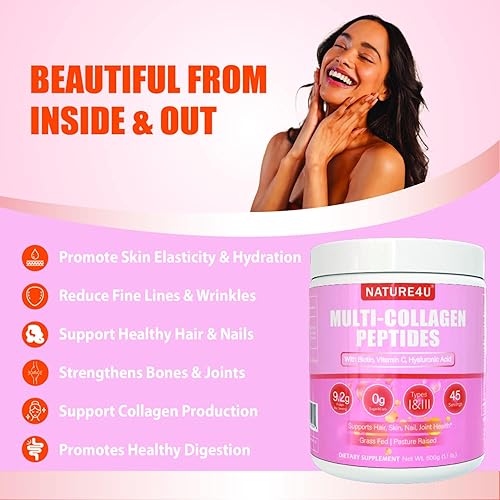 Miniatura 3 de Polvo de péptidos de colágeno múltiple de 0.35 onzas – Polvo de proteína de colágeno hidrolizado tipo I, II, III, V, X con biotina, ácido
