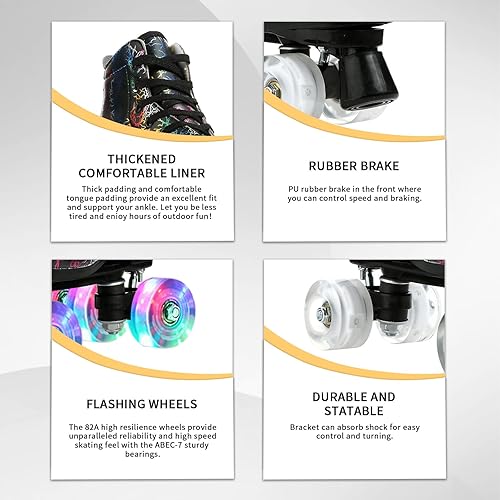 Miniatura 4 de Patines de ruedas para mujer, ruedas iluminadas, patines ajustables de doble fila, patines Derby brillantes para exteriores para adolescentes y