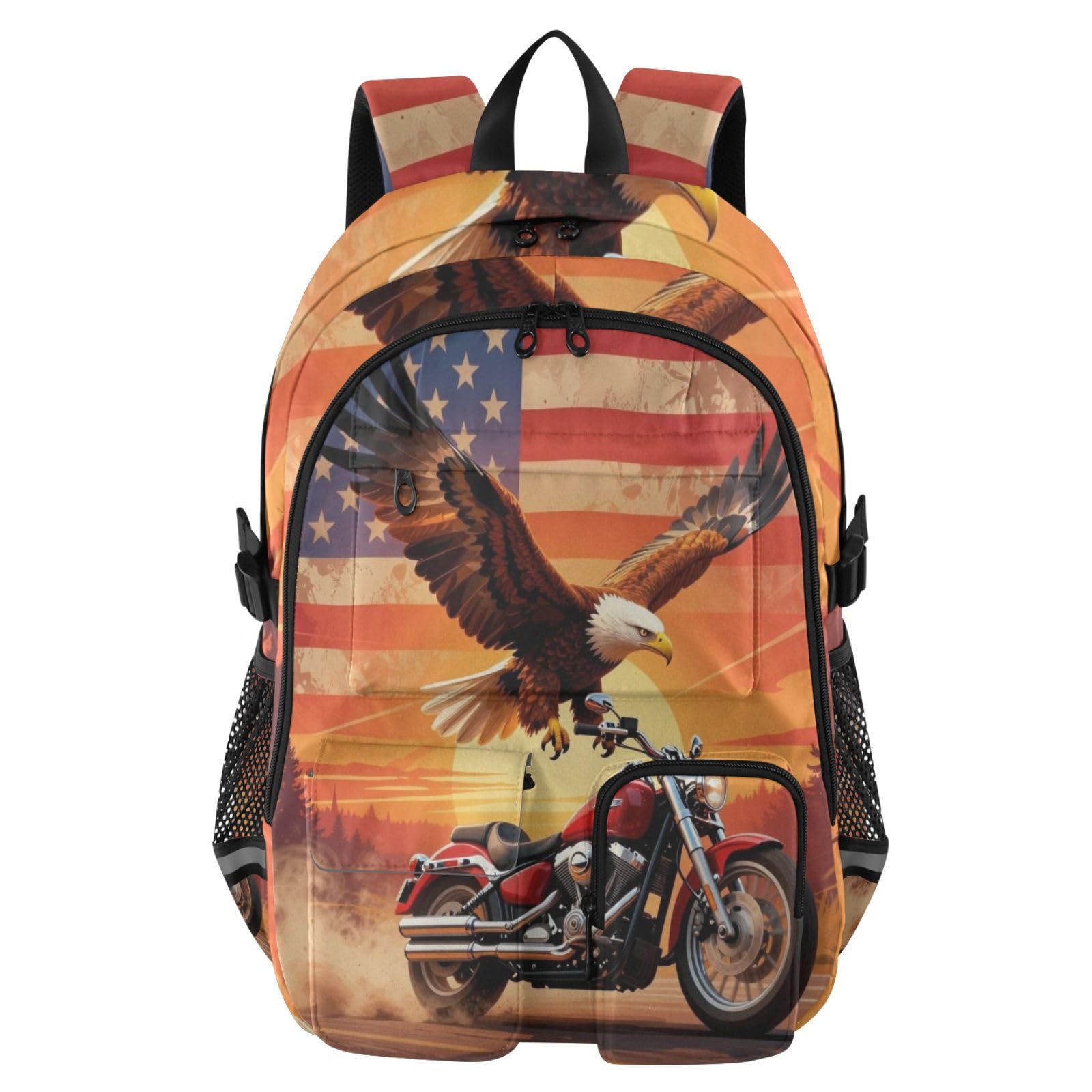 Plecak na laptopa flaga amerykańska flaga motocyklowa torba do pracy na uczelnię 44.5 cm