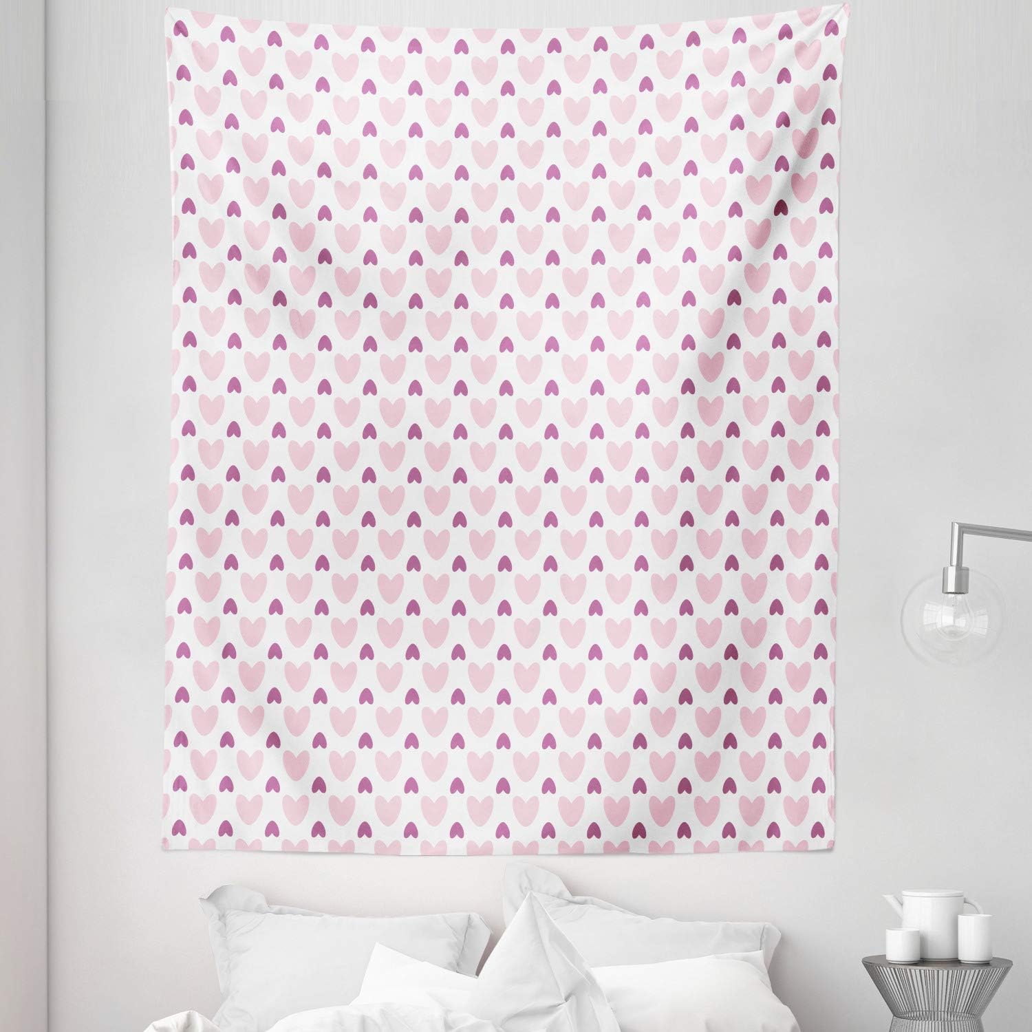 Lunarable Love Tapestry, Heart Valentine's Day Themed Lovers Celebration Doodle, Fabric Wall Hanging Decor for Bedroom Living Room Dorm, 23" X 28", Dark Magenta Rose