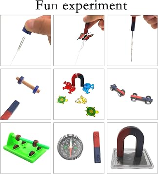 EUDAX Labs Junior Science N/S Magnet Set for Education Science Experiment Tools Icluding Bar/Ring/Horseshoe/Compass Magnets