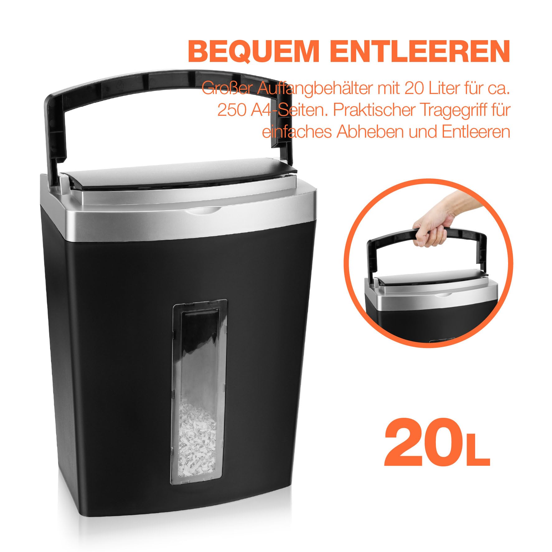 Peach Distruggidocumenti a microtaglio P5-90 fogli, 20 litri/250 DIN A4, dimensioni particelle 3 x 10 mm (P-5), alimentazione automatica, funzionamento continuo 10 min/oltre 400 fogli, PS600-10A