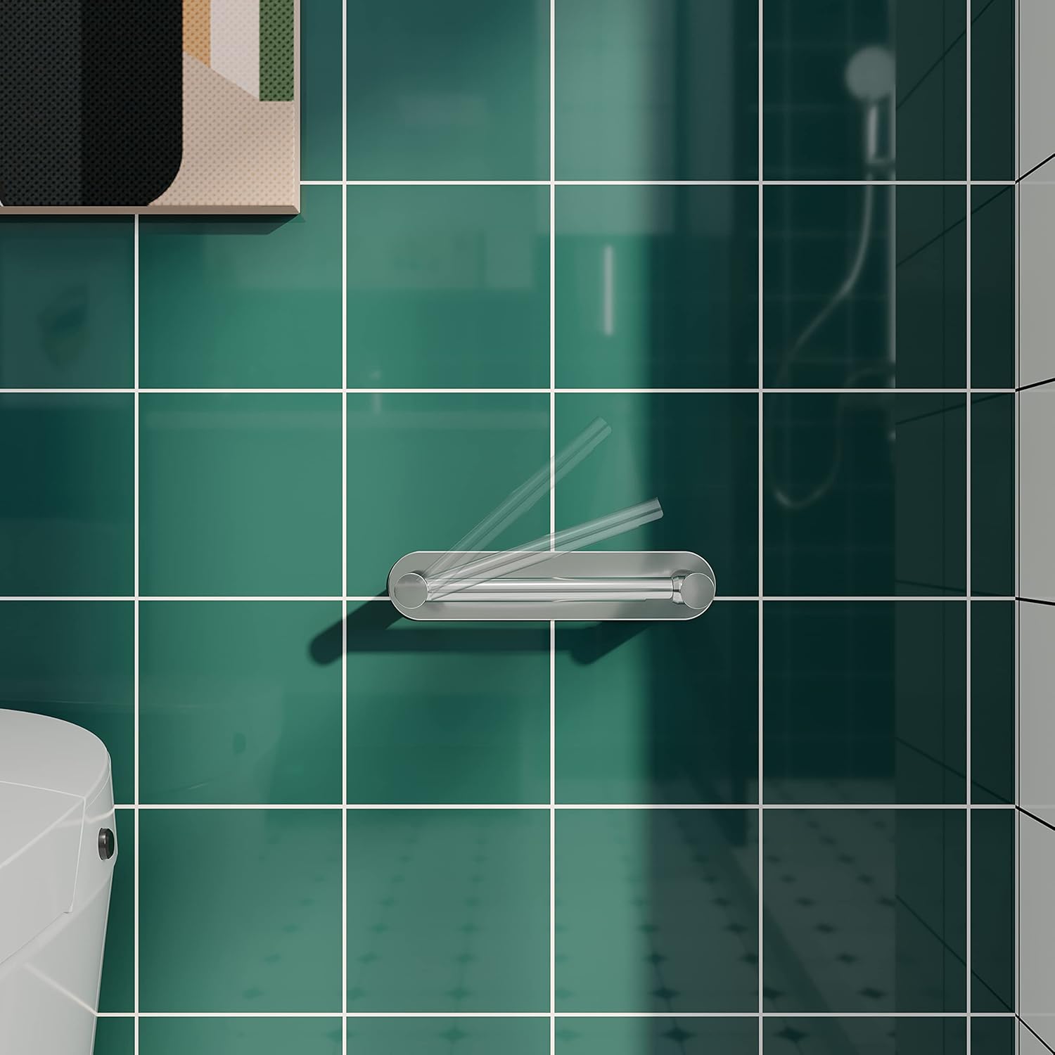Adhesive Toilet Paper Holder Chrome Bathroom Double Post Pivoting Toilet Tissue Holder Polished Roll Holder Stick On No Drilling Stainless Steel and Zinc Alloy