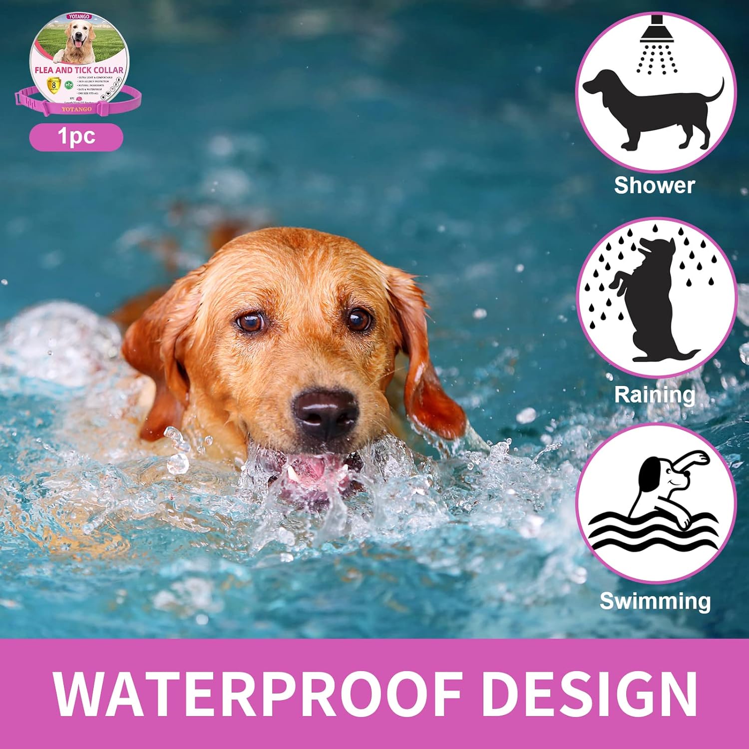 Collare Antiparassitario per Cani, Collare Antipulci Cane, Trattamento Collare Cane Antiparassitario Regolabile 8 Mesi di Protezione Naturale Antipulci per Cuccioli Cani di Grossa Taglia Rosa Rosa-1pz - Immagine 4