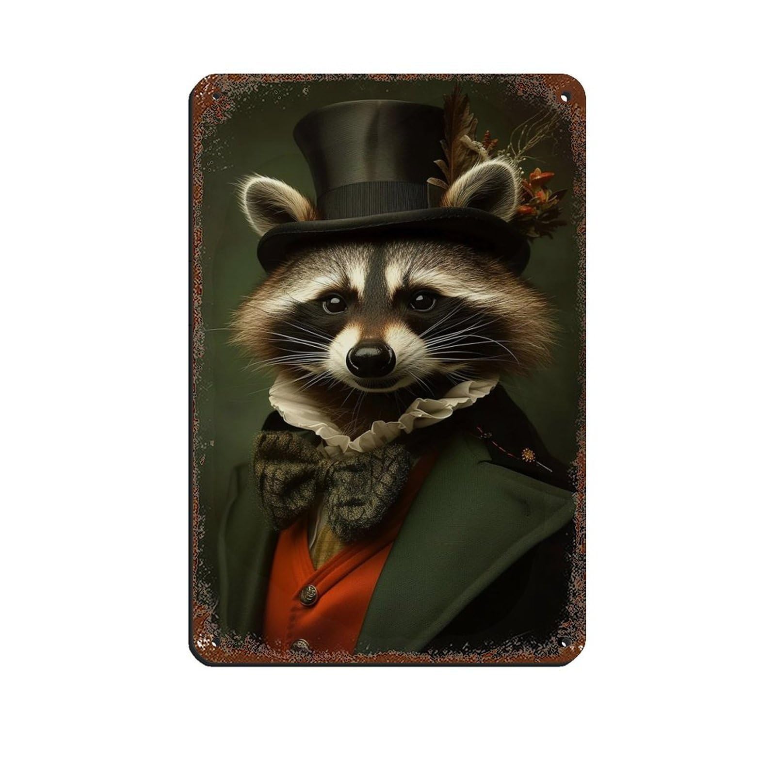 Vintage Gentleman Raccoon Paintingposter Tin Sign Vintage Metal Pub Club Cafe Bar Home Wall Art Decoration Poster Retro 8x12inch(20x30cm)