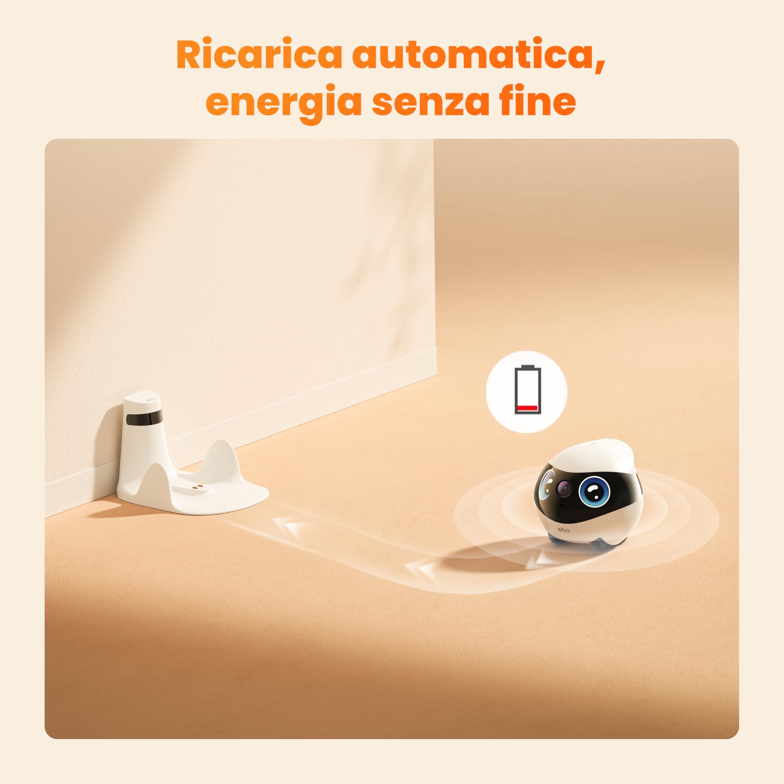 Enabot EBO FamilyBot - Mini robot domestico con fotocamera 2K, videotelefonia bidirezionale, visione notturna, stazione di ricarica automatica, per famiglia e animali domestici, collegata tramite app