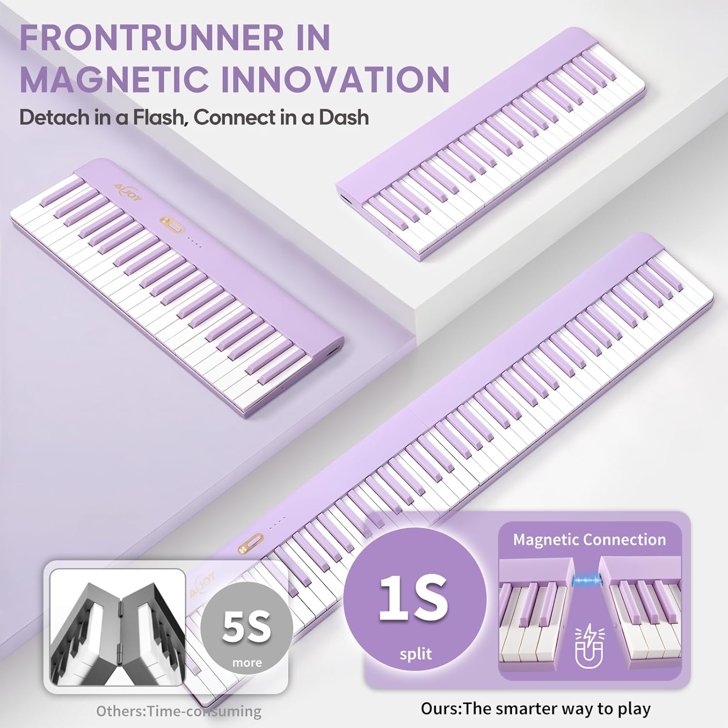 AiJoy Piano Keyboard 88 Keys with Magnetic Connection | for Beginners, Girls Gifts | Portable Foldable Electric Piano Keyboard, Lightweight Purple Keys, Sustain Pedal, Piano Bag(ASP-10M)