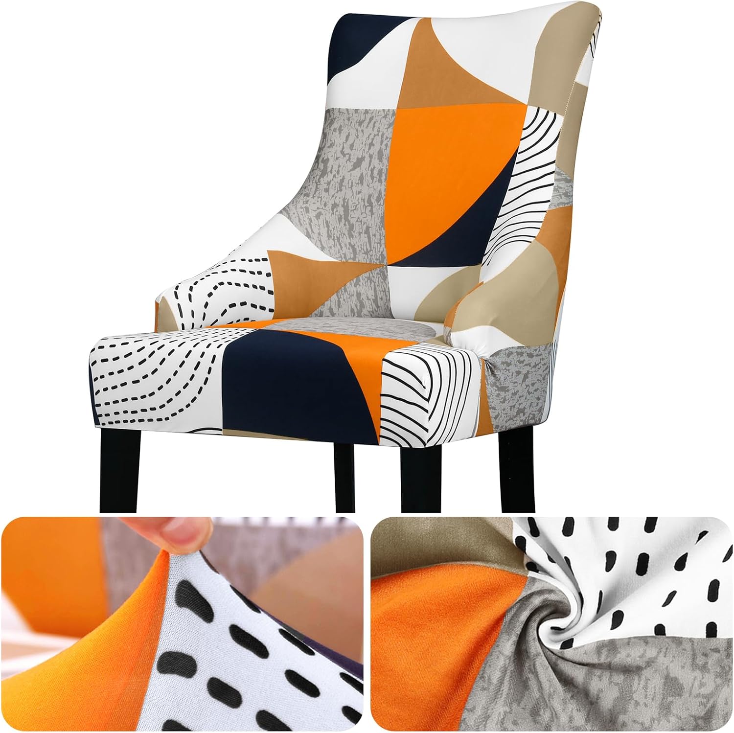 Lellen Wingback Side Chair Slipcover - Stretch Armless Wingback Chair Slipcover,Wingback Chair Covers with Pattern,Wingback Dining Chair Covers,Arm Chair Protector Cover for Room Home Decor （2PCS）
