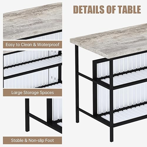 Miniatura 18 de Lamerge Juego de mesa de bar y sillas de 3 piezas, juego de mesa de bar industrial con estantes de almacenamiento, mesa de altura de mostrador de