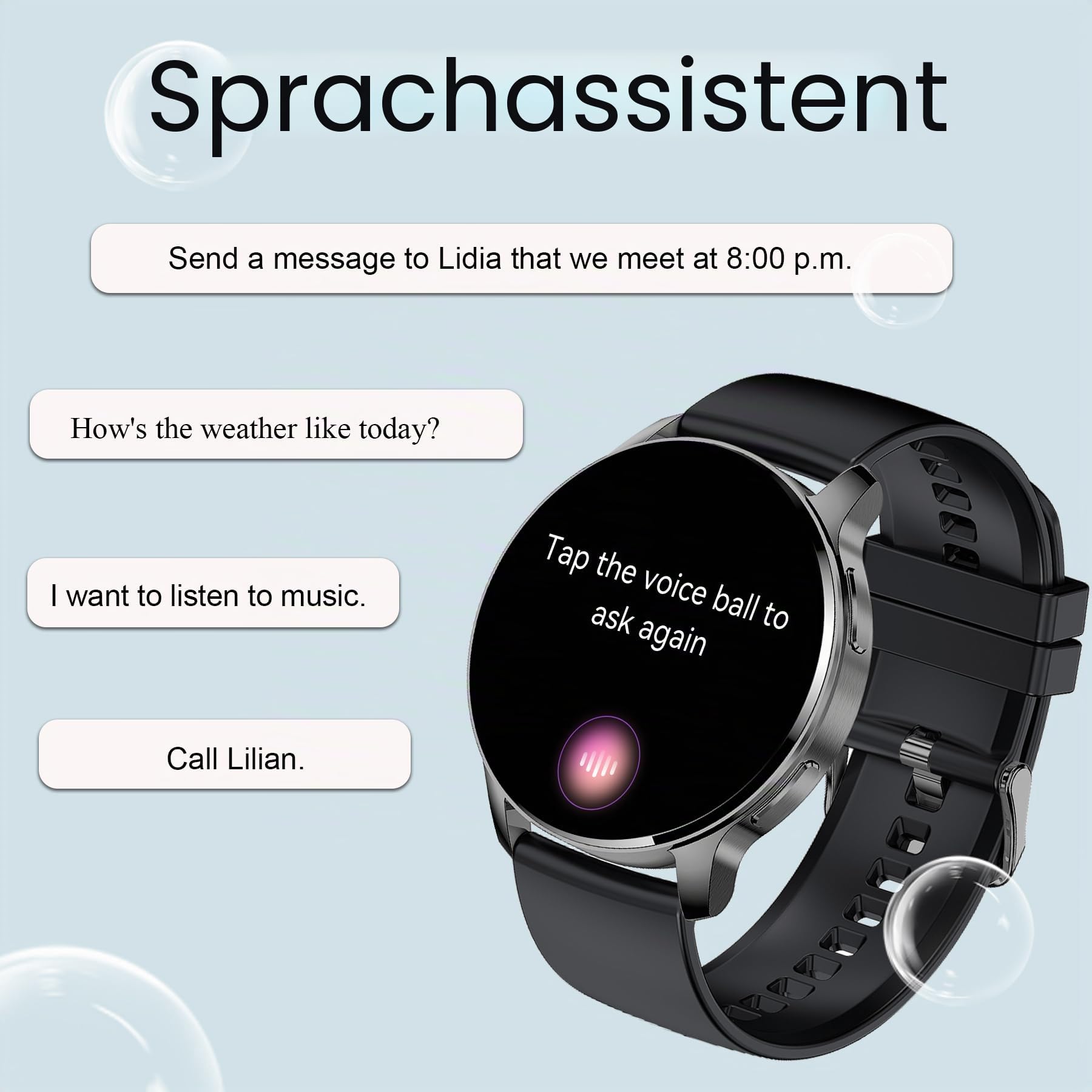 Batatree Smartwatch Herren Damen, 1,32" Smart Watch mit Telefonfunktion, 120+ Sportmodi Fitnessuhr Schrittzähler Armbanduhr mit Herzfrequenz SpO2 Schlafmonitor, IP67 Sportuhr für Android iOS, Schwarz