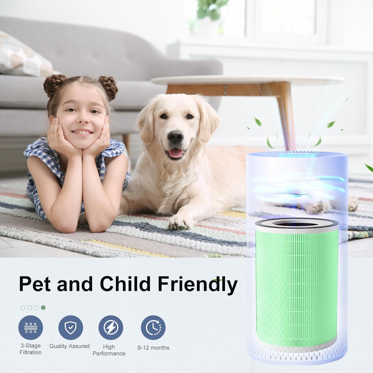 Kilo Air Purifier Filter Replacement, Compatible with Afloia KILO, KILOPLUS, KILOPRO, MIRO,MIRO PRO,MORENTO MR-Kilo and Kalo,CUCKOO CAC-I0510FW Air Purifier, 2 Pack (Green-pet Care Filter)