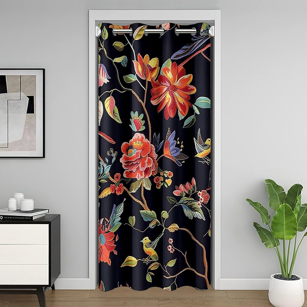 Feelyou Hummingbird Doorway Curtain Privacy 1 Panel, 42"x80" Tropical Birds 30%-50% Room Darkening Blackout Curtain Hummingbird Flowers Door Cover Curtain Farmhouse Garden Window Treatments Flowers
