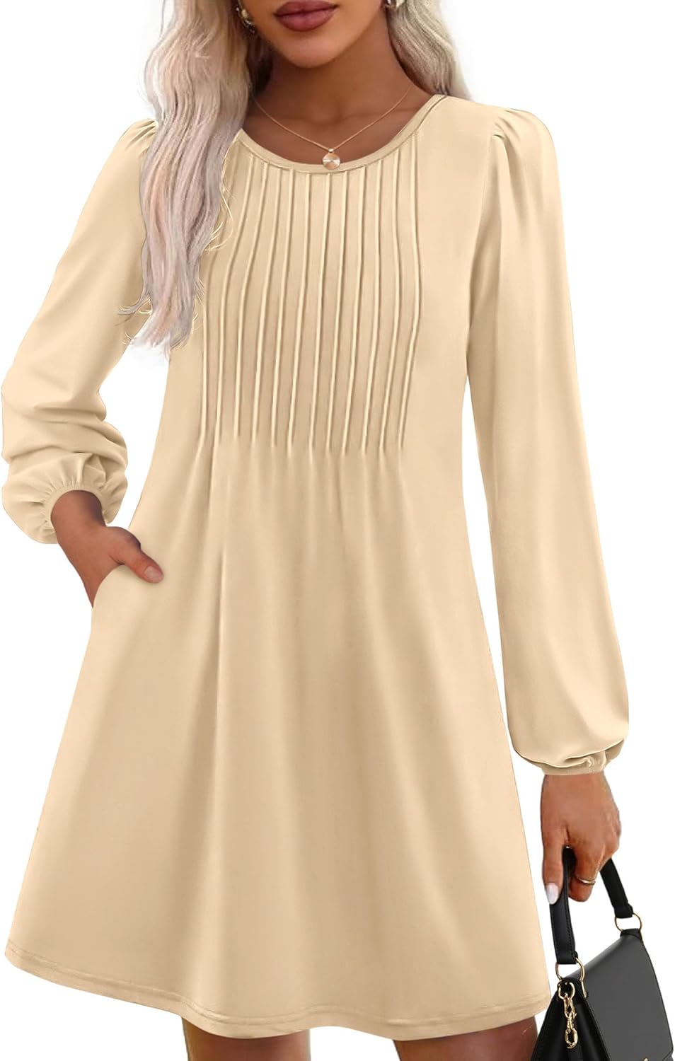 Prettgarden fall dress women long sleeve mini flowy tunic