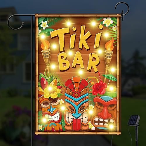 Capoda Bandera hawaiana de Luau para fiesta, 12 x 18 pulgadas, bandera de Tiki Bar iluminada hawaiana Tiki para verano, tropical, Aloha Luau,