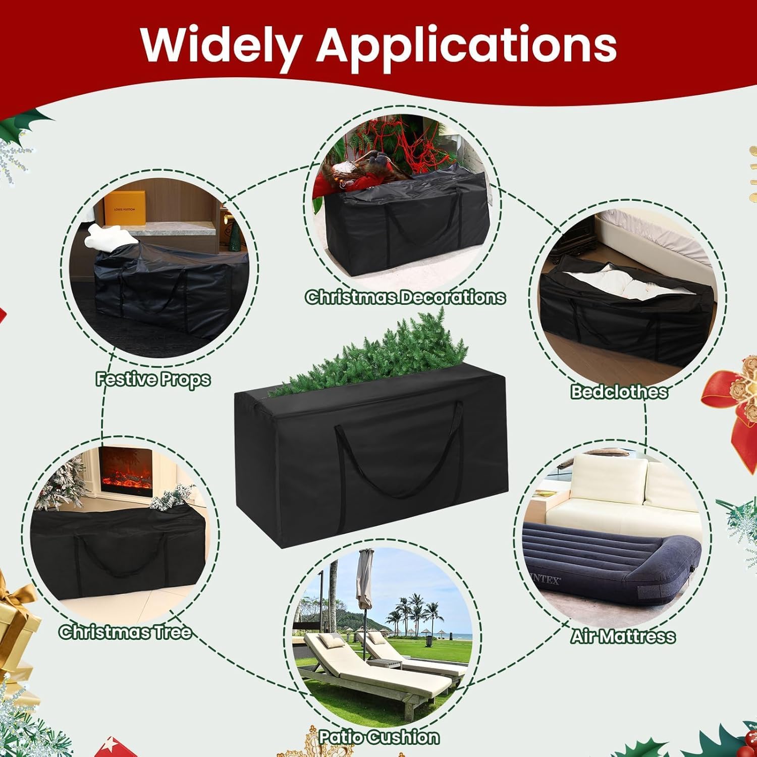 Large Christmas Tree Storage Bag,Clothes Storage Bags Black, Waterproof with Dual Zipper and Extra Wide Handles, 68x20x30 Inch