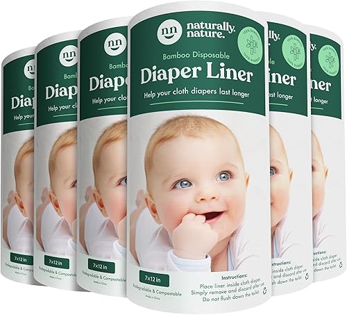 Naturally Nature Forros de pañales de tela desechables, sin perfume, sin fragancia, sin cloro, 600 unidades (6 rollos, 100 hojas por rollo)