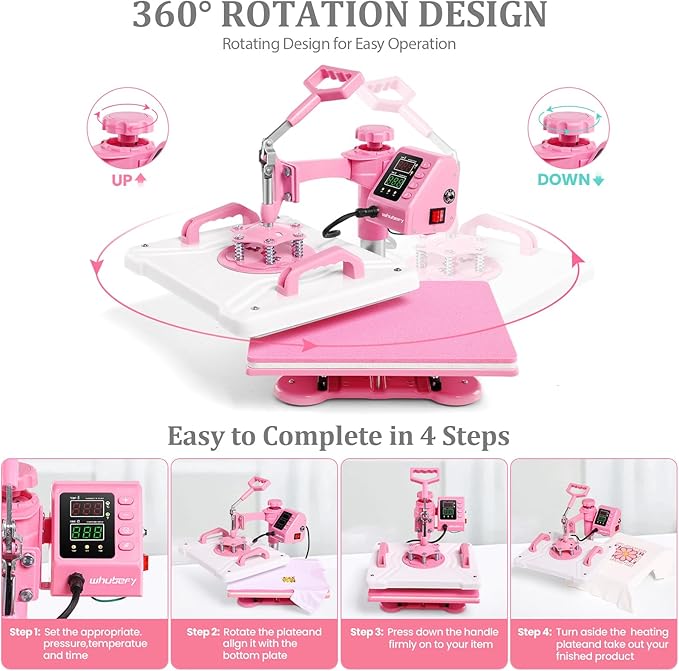 Prensa Térmica Whubefy 12x15, 5 en 1, Color Rosa miniatura 3