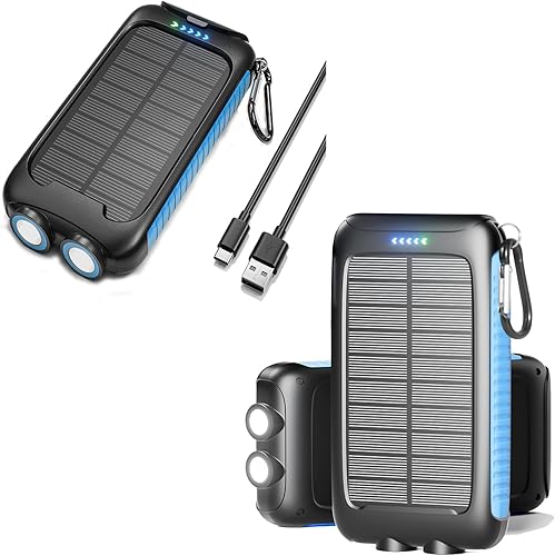 Nuynix Banco de energía solar de 49800 mAh y cargador solar de 38800 mAh con 1 tipo C y 2 puertos USB con linterna LED dual incorporada, cargador de