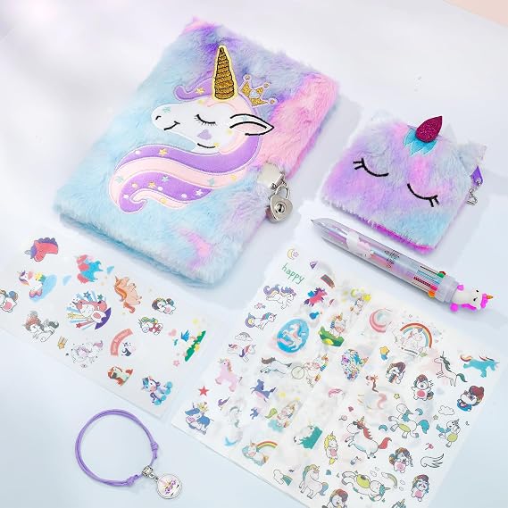 FRIUSATE Unicorn Secret Diary for Girls,Unicorn Lockable Diary