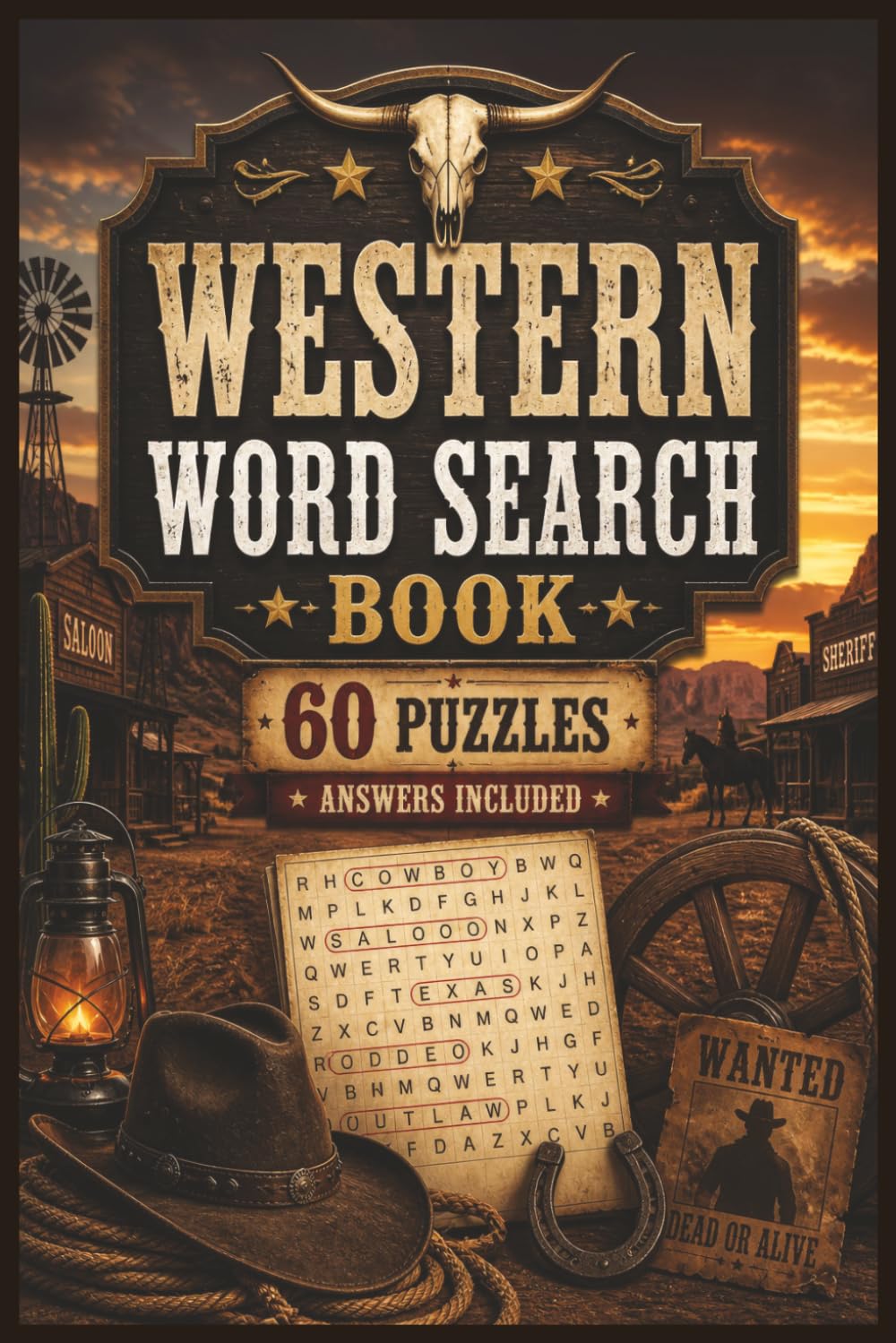 Western Word Search Puzzle Book for Adults: 60 Wild West Puzzles Inspired by Cowboys, Outlaws, Frontier Life & Western Legends — Answers Included