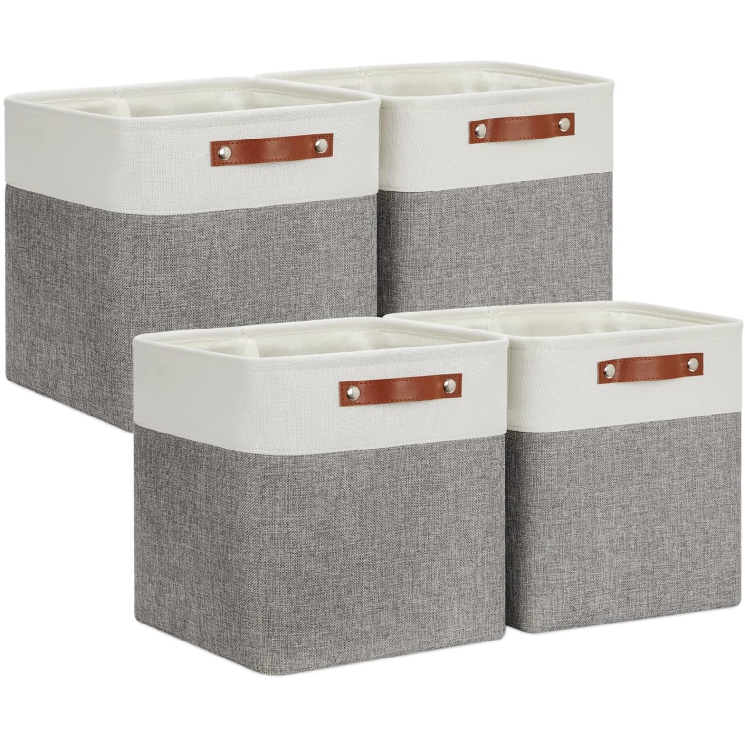 Boîte de Rangement en Tissu 33x38x33cm, Lot de 4 Paniers de Rangement Cubiques Pour Armoire, Étagère, et Vêtements, Gris&Blanc