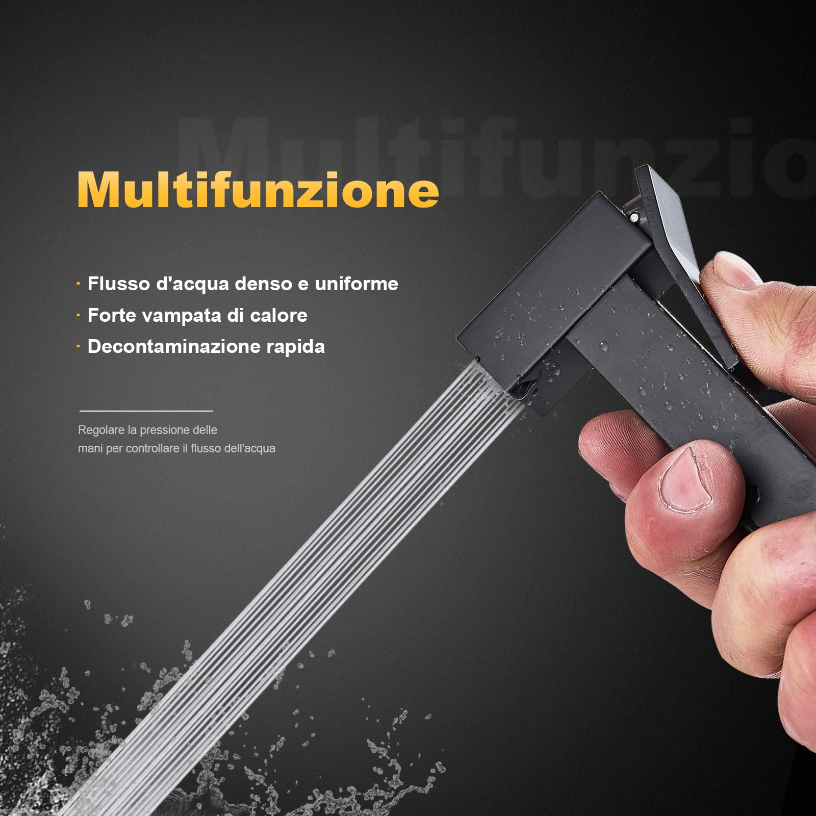 Doccetta per Bidet WC in Acciaio Inossidabile Nero | JUNSHENG Doccetta per Bidet WC in Acciaio Inossidabile con 1.5m Rubinetto Del Bagno Tubo Telescopico Nero