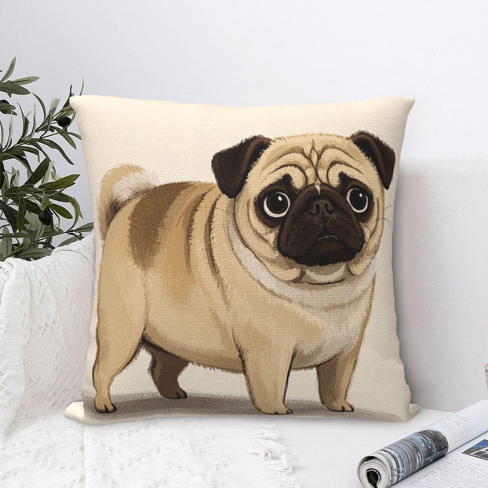 FodPand Luxury Velvet Throw Pillow Covers 18"x18" Super Soft Decorative Pillow Cases - Cartoon Pug Pillowcases Modern Lumbar Cushion Cases for Couch Sofa Bed Pillow Shams