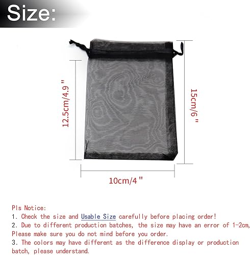 Miniatura 3 de Dealglad 100pcs Drawstring Organza bolsas de joyería caramelo para fiestas, casamientos, regalos Negro