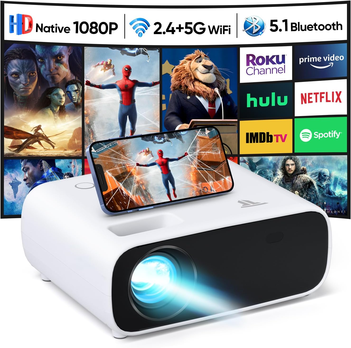Auto Keystone/4K Support]Losei Z10 Smart Projector With WiFi 6 And Bluetooth 5.2,Wireless Mirroring, 220'' Display For Home Theater & Outdoor Movies