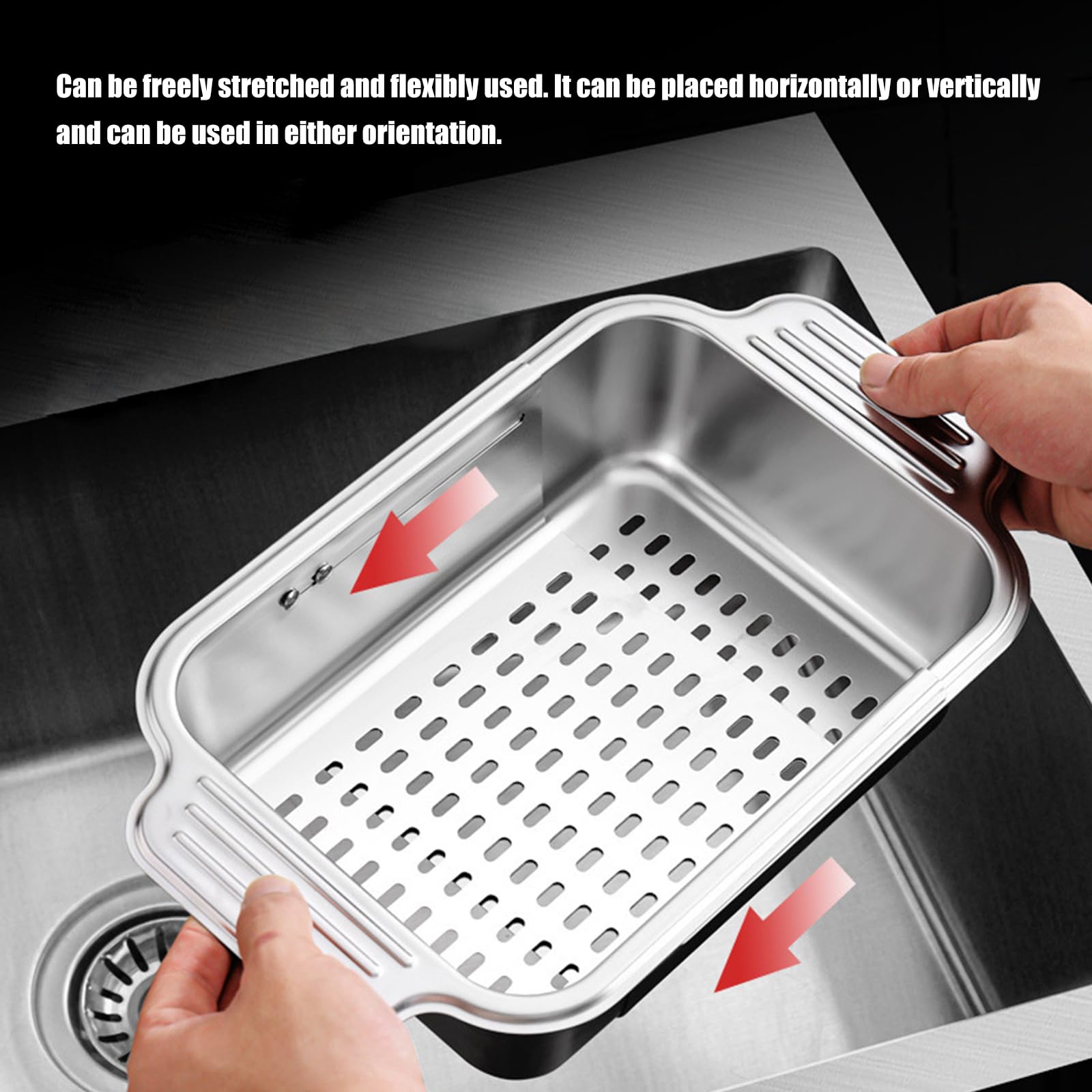 PANGBOER Cesta de colador de Fregadero Extensible de Acero Inoxidable, 1 colador de Cocina, Resistente, Capacidad de Carga de 30 kg, Drenaje rápido, colador de Red de Acero Inoxidable